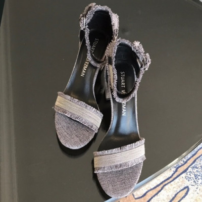 Stuart Weitzman 2019 Ladies Denim & Leather Middle Heel Sandal - 슈트어트 와이츠먼 2019 여성용 데님&레더 미들힐 샌들 STUS0010.Size(220 - 245).그레이