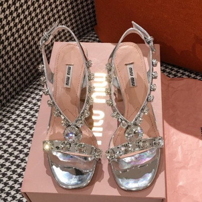 Miumiu 2019 Ladies Leather High Heel Sandal - 미우미우 2019 여성용 레더 하이힐 샌들 MIUS0053.Size(225 - 245).실버