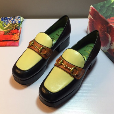 Gucci 2019 Ladies Middle-heel Leather Loafer - 구찌 2019 여성용 미들 힐 레더 로퍼 GUCS0173.Size(225 -  250).블랙+베이지