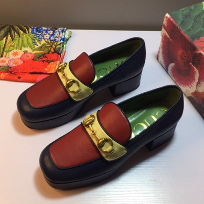 Gucci 2019 Ladies Middle-heel Leather Loafer - 구찌 2019 여성용 미들 힐 레더 로퍼 GUCS0175.Size(225 -  250).네이비+레드