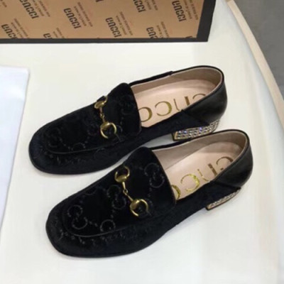 Gucci 2019 Ladies Middle-heel Velvet Loafer - 구찌 2019 여성용 미들 힐 벨벳 로퍼 GUCS0181.Size(225 -  250).블랙