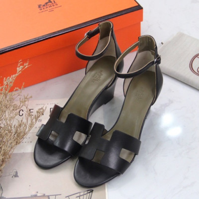 Hermes 2019 Ladies Leather Wedge Sandal - 에르메스 2019 여성용 레더 웨지 샌들 HERS0151,Size(225-250).블랙