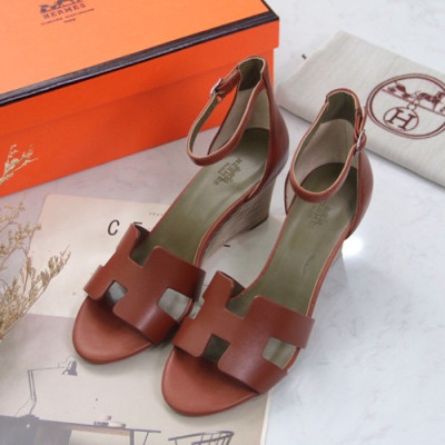 Hermes 2019 Ladies Leather Wedge Sandal - 에르메스 2019 여성용 레더 웨지 샌들 HERS0152,Size(225-250).브라운