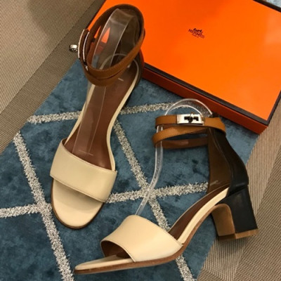 Hermes 2019 Ladies Leather Middle Heel Sandal - 에르메스 2019 여성용 레더 미들힐 샌들 HERS0197,Size(225-245).아이보리