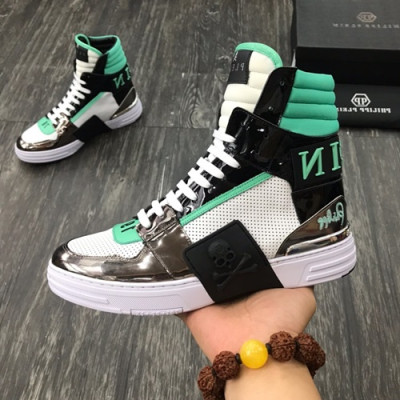 Philipp plein 2019 Mens Leather Sneakers  - 필립플레인 2019 남성용 레더 스니커즈 PPS0019,Size(240 - 275).화이트+실버