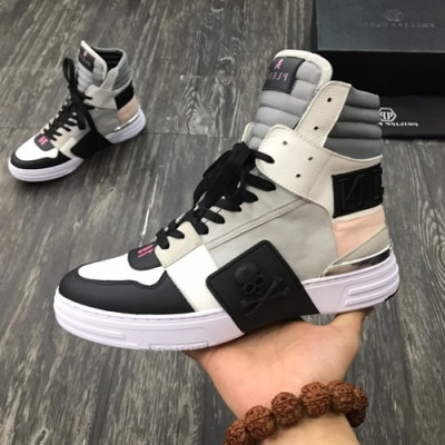 Philipp plein 2019 Mens Leather Sneakers  - 필립플레인 2019 남성용 레더 스니커즈 PPS0021,Size(240 - 275).화이트+그레이