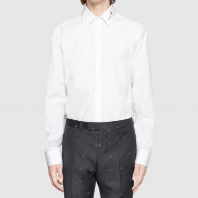 Gucci 2019 Mens Neck Logo Slim Fit Cotton shirt - 구찌 2019 남성 넥로고 슬림핏 코튼 셔츠 Guc01254.Size(s - 2xl).화이트