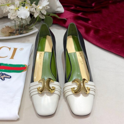 Gucci 2019 Ladies Leather Pumps Middle Heel - 구찌 2019 여성용 레더 펌프스 미들힐 GUCS0199.Size(225 - 250).화이트+블랙