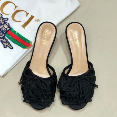 Gucci 2019 Ladies Lace Middle Heel Slipper - 구찌 2019 여성용 레이스 미들힐 슬리퍼, GUCS0207.Size(225 -  250).블랙