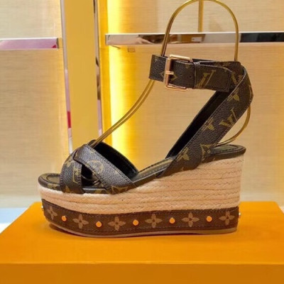 Louis Vuitton 2019 Ladies Leather Wedge Sandal - 루이비통 2019 여성용 레더 웨지 샌들 LOUS0235,Size(225 - 255).브라운