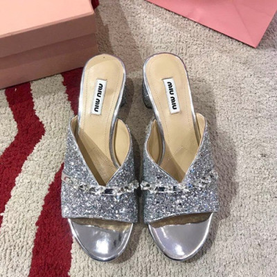 Miumiu 2019 Ladies Middle Heel Slipper - 미우미우 2019 여성용 미들힐 슬리퍼 MIUS0063.Size(225 - 250).실버