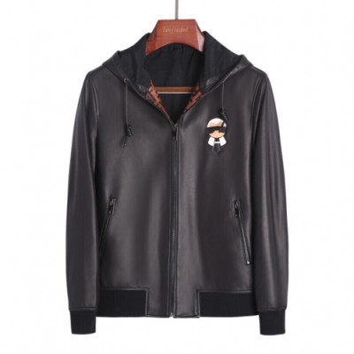 Fendi 2019 Mens Casual Zip-up Leather Jacket - 펜디 2019 남성 캐쥬얼 집업 레더자켓 Fen0321x.Size(m - 3xl).블랙