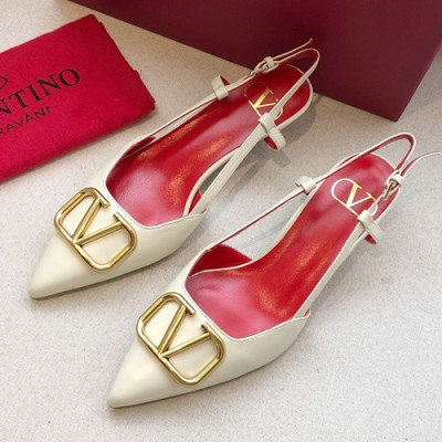 Valentino 2019 Ladies Leather Middle Heel Slingback - 발렌티노 2019 여성용 레더 미들힐 슬링백,VTS0130.Size(225 - 250).화이트