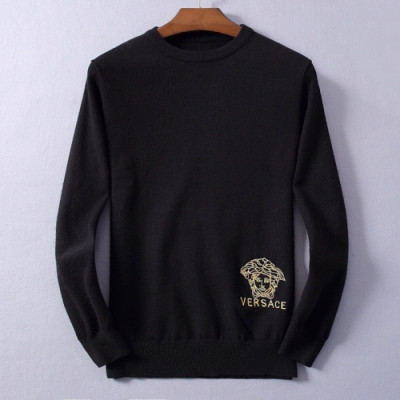 Versace 2019 Mens Medusa Logo Crew-neck Wool Sweater - 베르사체 2019 남성 메두사 로고 크루넥 울 스웨터 Ver0291x.Size(m - 3xl).블랙