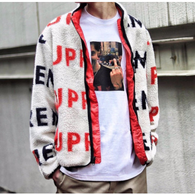 Supreme 2019 Mens Logo Flannel Jacket - 슈프림 2019 남성 로고 플란넬 자켓 Sup0060x.Size(s - xl).아이보리