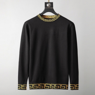 Versace 2019 Mens Medusa Logo Crew-neck Wool Sweater - 베르사체 2019 남성 메두사 로고 크루넥 울 스웨터 Ver0329x.Size(m - 3xl).블랙