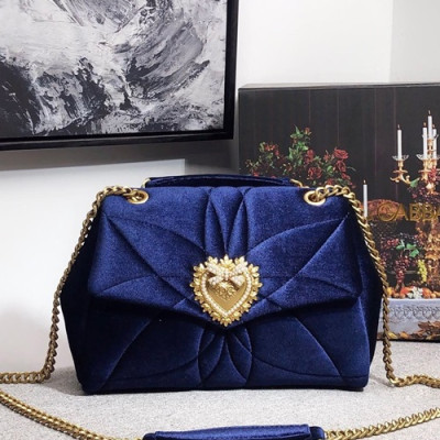 Dolce&Gabbana 2019 Velvet Chain Shoulder Bag ,26CM - 돌체 앤 가바나 2019 여성용 벨벳  체인 숄더백 DGB0245,26cm,블루