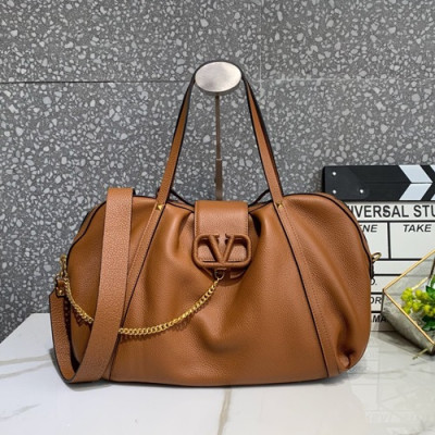 Valentino 2019 Leather Vsling Large Tote Shoudler Bag,38CM - 발렌티노 2019 레더 브이슬링 라지 토트 숄더백,1970-VTB0848,38CM,브라운