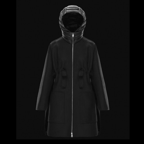 Moncler 2019 Womens Patch Logo Modern Wool Coats - 몽클레어 2019 여성 패치 로고 모던 울 코트 Moc01053x Size(s - l) 블랙