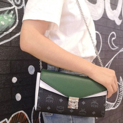 MCM 2019 Millie Leather & Visetos Chain Shoulder Bag,24cm - 엠씨엠 2019 밀리 여성용 레더 & 비세토스 체인 숄더백 MCMB0371, 24cm,그린