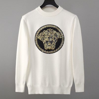 Versace 2019 Mens Medusa Logo Crew-neck Wool Sweater - 베르사체 2019 남성 메두사 로고 크루넥 울 스웨터 Ver0351x.Size(m - 3xl).화이트