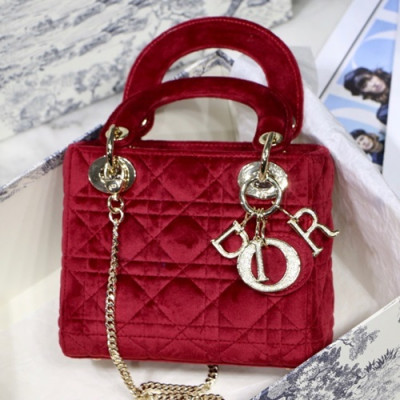 Dior 2019 Lady Dior Velvet Mini  Tote Shoulder Bag,17CM - 디올 2019 레이디 디올 벨벳 미니 토트 숄더백 DIOB0470,17CM,레드