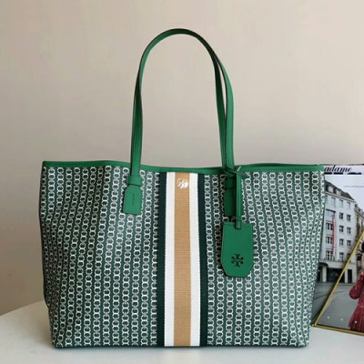 Tory Burch 2019 Canvas Tote Shopper Bag,39cm - 토리버치 2019 캔버스 토트 쇼퍼백 TBB0243,39cm,그린