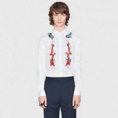 Gucci 2019 Mens Logo Slim Fit Cotton shirt - 구찌 2019 남성 로고 슬림핏 코튼 셔츠 Guc01722x.Size(m - xl).화이트