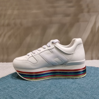 Hogan 2019 Ladies Leather Platform Sneakers - 호간 2019 여성용 레더 플랫폼 스니커즈 HOGS0019,Size(225 - 245).화이트