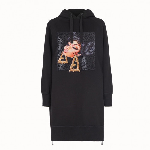 Fendi Womens Logo Cotton HoodT - 펜디 2019 여성 로고 코튼 후드티 Fen0462x.Size(s - l).블랙