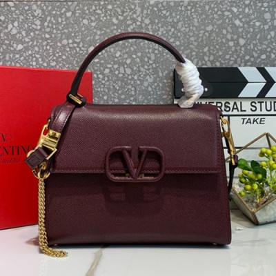 Valentino 2019 Leather Vsling Small Tote Shoudler Bag,25CM - 발렌티노 2019 레더 브이슬링 스몰 토트 숄더백,0025-VTB0908,25CM,와인