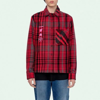 Off white 2019 Mens Basic Logo Wool Shirt - 오프화이트 2019 남성 베이직 로고 오버사이즈 울 체크 셔츠 Off0259x.Size(xs - l).레드