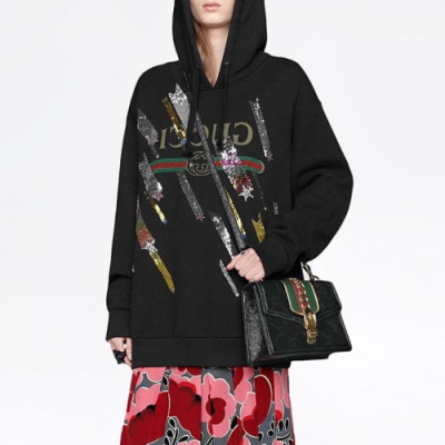 Gucci 2019 Mm/Wm Logo Glitter Cotton HoodT - 구찌 2019 남자 로고 글리터 코튼 후드티 Guc01818x.Size(xs - l).블랙