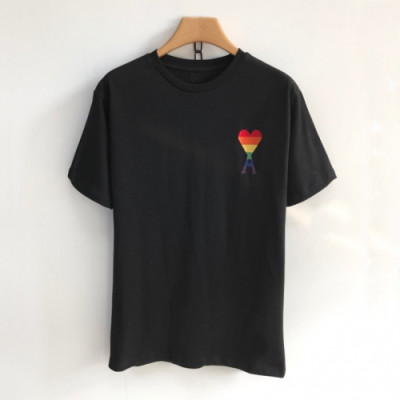 Ami 2019 Mm/Wm 'Ami de Coeur' Casual Cotton Short Sleeved Tshirt - 아미 2019 남자 로고 코튼 캐쥬얼 반팔티 Ami0019x.Size(s - xl).블랙