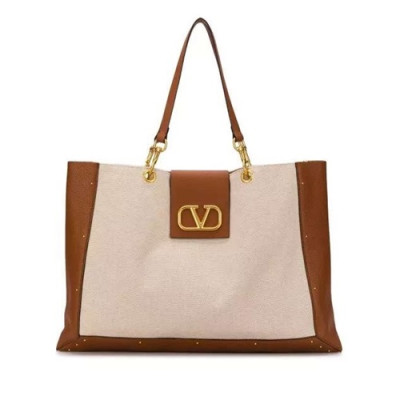 Valentino 2020 Canvas & Leather Tote Shoudler Shopper Bag,50CM - 발렌티노 2020 캔버스 & 레더 토트 숄더 쇼퍼백, VTB0948,50CM,베이지