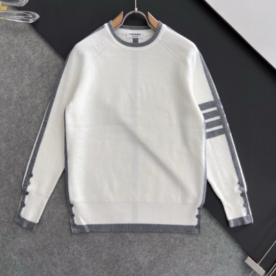 톰브라운 남성 화이트 니트 - Thom Browne Mens White Knits - thc0653