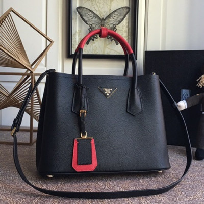 Prada 2020 Saffiano Double Tote Shoulder Bag,33CM - 프라다 2020 사피아노 두블레 여성용 토트 숄더백 ,1BG775-11,33cm,블랙