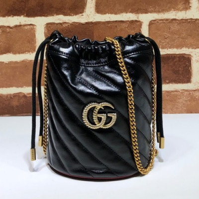 Gucci 2020 GG Marmont Mini Women Bucket Chain Shoulder Bag,19CM - 구찌 2020 GG 마몬트 미니 여성용 버킷 체인 숄더백, 575163,GUB1021,19CM,블랙