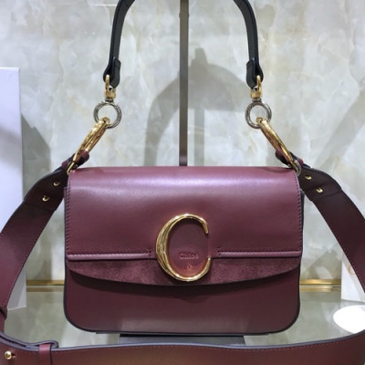 Chole 2020 C Leather Tote Shoulder Bag, 24cm -  끌로에 2020 C 레더 토트 숄더백,CLB0176,24cm,와인