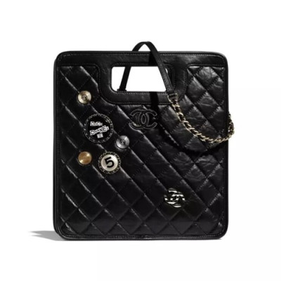 Chanel 2020 Leather Chain Tote Shoulder Bag - 샤넬 2020 여성용 레더 체인 토트 숄더백,CHAB1428,블랙