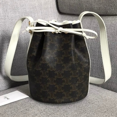 Celine 2020 Triomphe Canvas Bucket Shoulder Bag,25CM - 셀린느 2020 트리옴페 캔버스 버킷 숄더백 ,191142-1,25CM,브라운