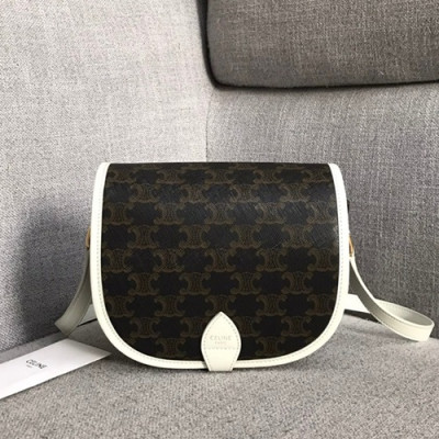 Celine 2020 Triomphe Canvas Folco Shoulder Bag,18CM - 셀린느 2020 트리옴페 캔버스 폴코 숄더백 ,191502-1,18CM,브라운