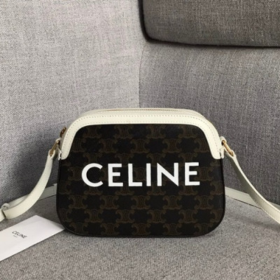 Celine 2020 Triomphe Canvas Folco Shoulder Bag,20CM - 셀린느 2020 트리옴페 캔버스 폴코 숄더백 ,191522-1,20CM,브라운