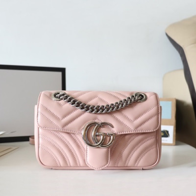 Gucci 2020 GG Marmont Matlase Women Shoulder Bag,22CM - 구찌 2020 GG 마몬트 마틀라세 여성용 숄더백 446744,GUB1117,22CM,연핑크