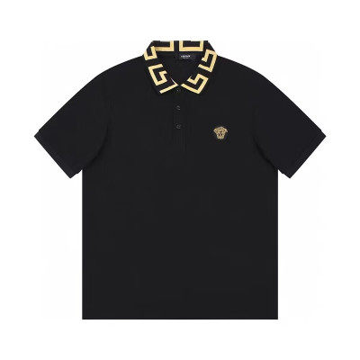 [베르사체]Versace 2023 Mens Logo Silket Short Sleeved Polo Tshirts - 베르사체 2023 남성 메두사 실켓 폴로 반팔티 Ver0660x.Size(m - 2xl).블랙