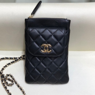 Chanel 2020 Leather Chain Shoulder Bag / Phone Bag,18CM - 샤넬 2020 레더 체인 숄더백/폰 백 CHAB1498,18CM,블랙