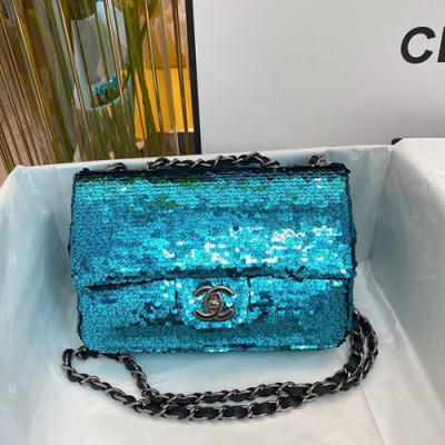 Chanel 2020 Chain Shoulder Bag,20CM - 샤넬 2020 스팽글 체인 숄더백,CHAB1515,20CM,블루