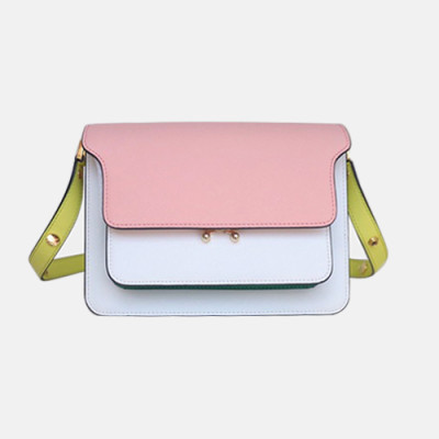 Marni 2020 Trunk Leather Shoulder Bag,24CM - 마르니 2020 트렁크 레더 숄더백, MARB0035,24CM,화이트(핑크)