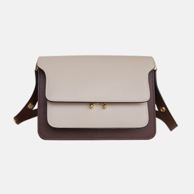 Marni 2020 Trunk Leather Shoulder Bag,23CM - 마르니 2020 트렁크 레더 숄더백, MARB0040,23CM,베이지(브라운)