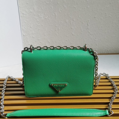 Prada 2020 Women Leather Chain Shoulder Bag ,18.5CM - 프라다 2020 여성용 레더 체인 숄더백 1BD032-5,18.5CM,그린